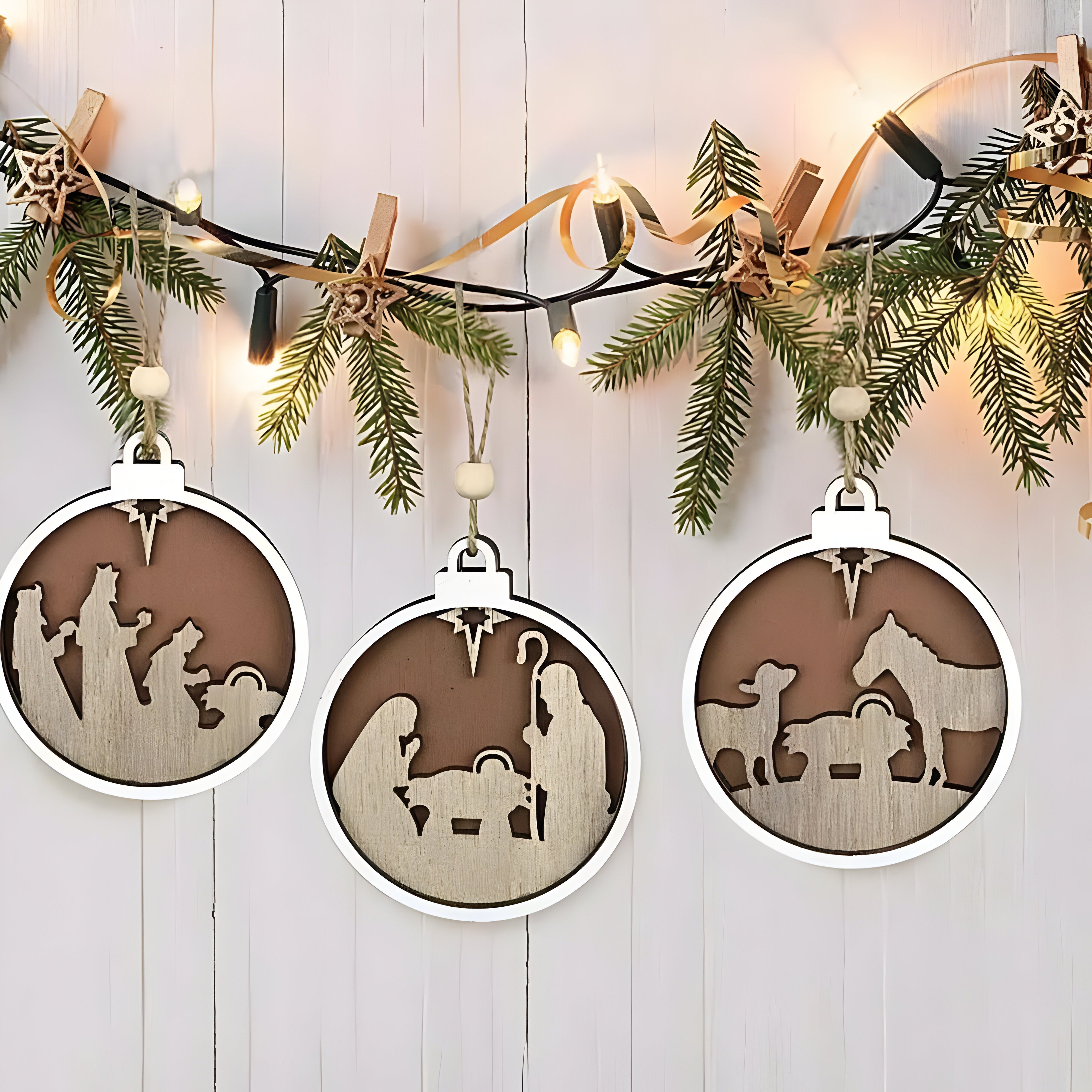 Ideas For Christmas Trees, Nativity Scene Pendant Wooden Hollow Pendant Decor Lovely, Christian Christmas Ornaments DCLAF35